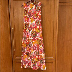 Vintage 70s Retro Floral Sleeveless Maxi Dress - Multicolor w Halter detail